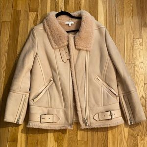 IRO shearling moto jacket - blush pink - size 36